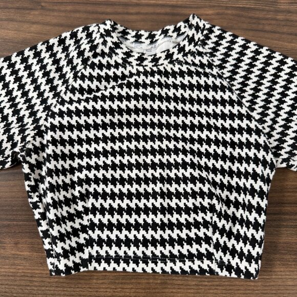 American Apparel Houndstooth Cropped Raglan Long Sleeve Top Round Neckline XS - Picture 6 of 16